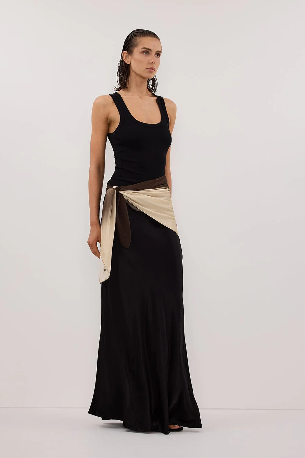 CHARLI BLACK SATIN MAXI SKIRT - Image 3