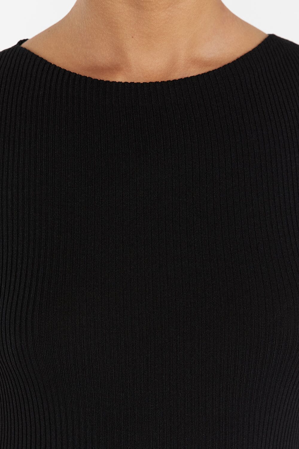 MAX BLACK BOAT NECK KNIT MIDI DRESS - Image 5