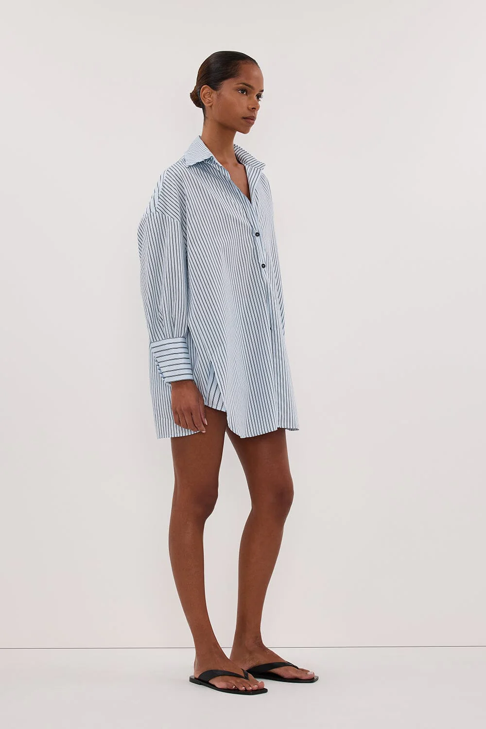 SABLE ICE BLUE OVERSIZED SILK BLEND SHIRT - Image 4